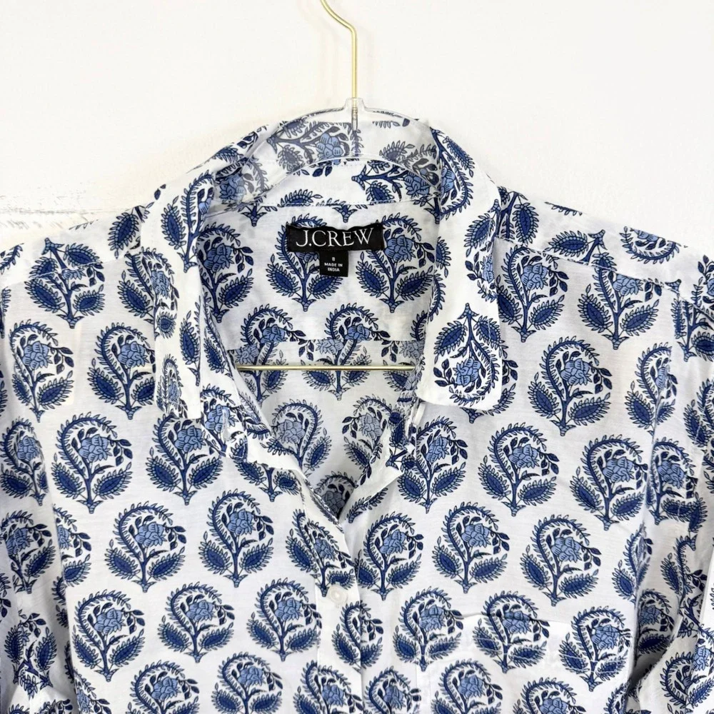 J.Crew Garçon Cotton Voile Shirt Blue Bouquet Block Print Size 8
